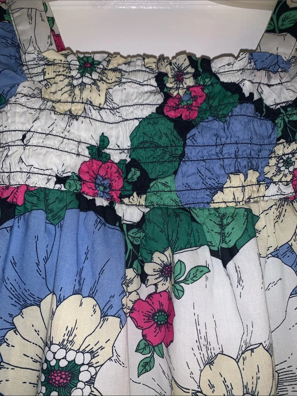 GAP Floral Puff Sleeve Dress 4 EUC White Blue Pink